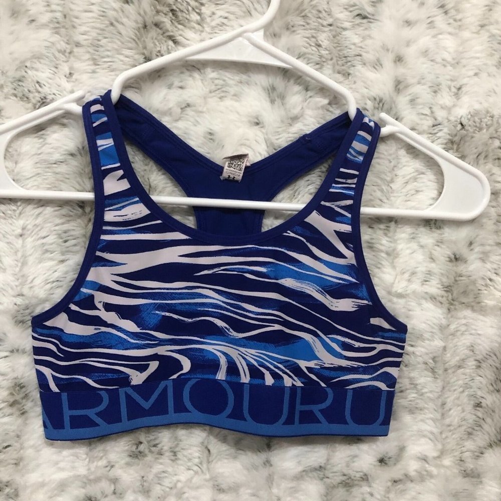 Under Armour YLG Youth Large Sports Bra Blue Black White Zebra Swirls